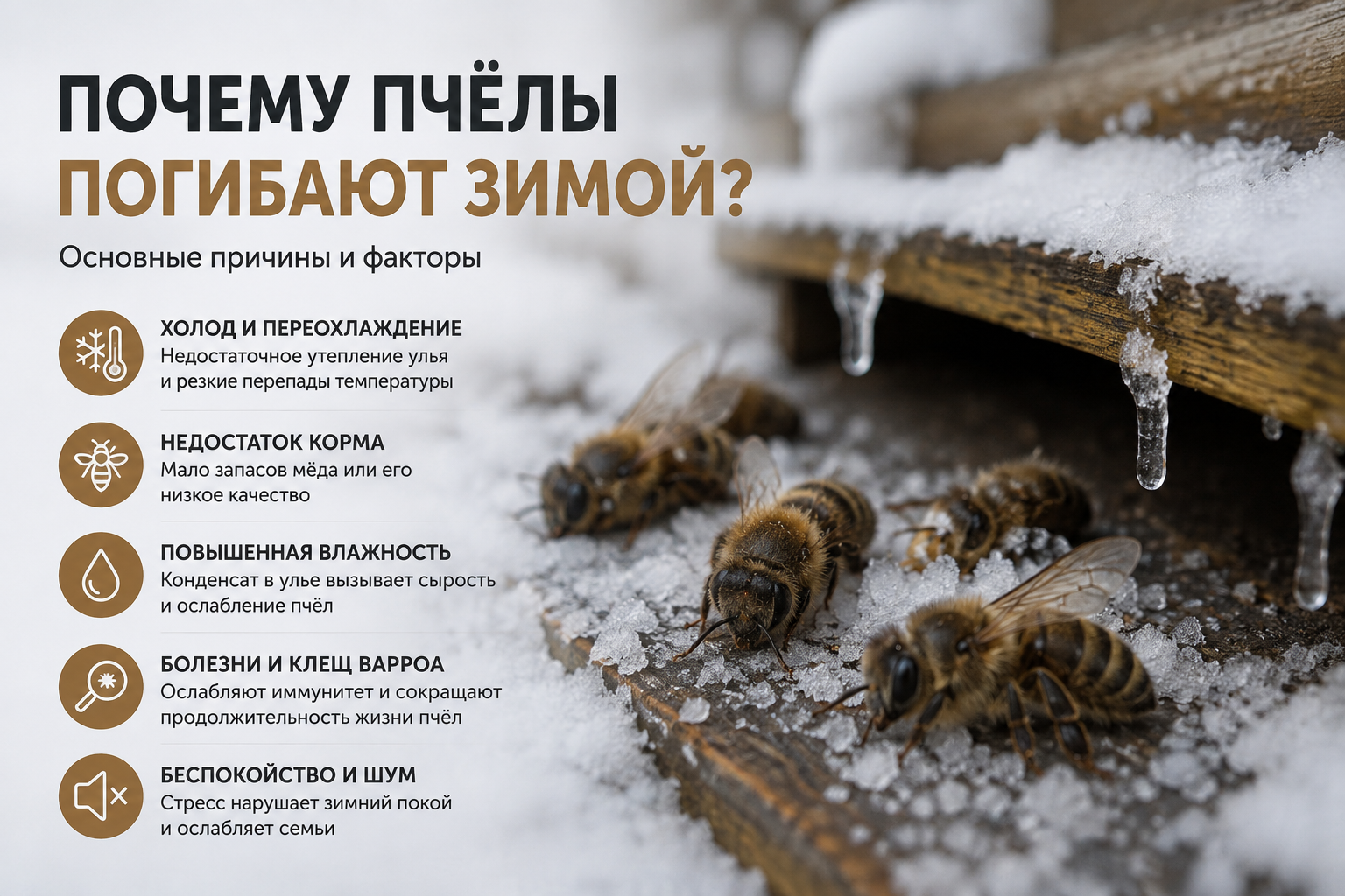 Пчёлы погибают зимой. Причины, признаки и профилактика.